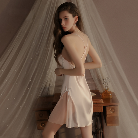 Silky Satin Nightdress with Pearl Chain