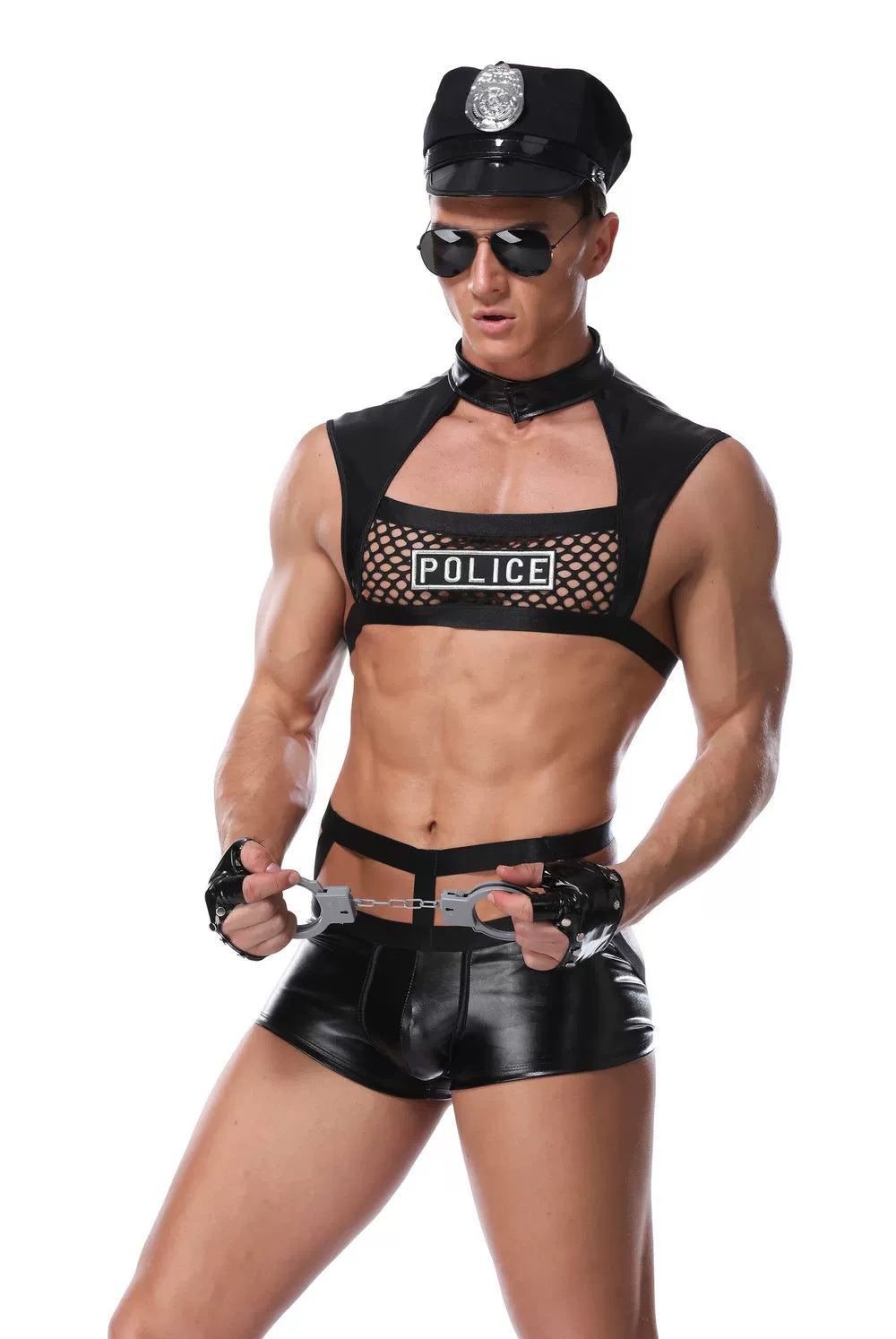 Men's PU Leather Police Roleplay Costume