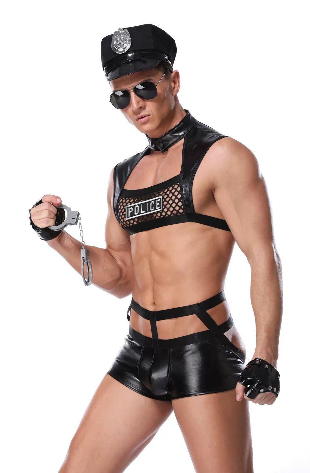 Men's PU Leather Police Roleplay Costume