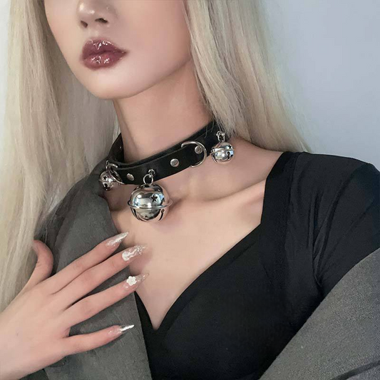 Leather Chocker with Bell & Chain