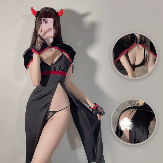 Dark Witch Cheongsam Costume – Sexy High-Slit Gothic Lingerie Set