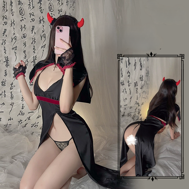 Dark Witch Cheongsam Costume – Sexy High-Slit Gothic Lingerie Set