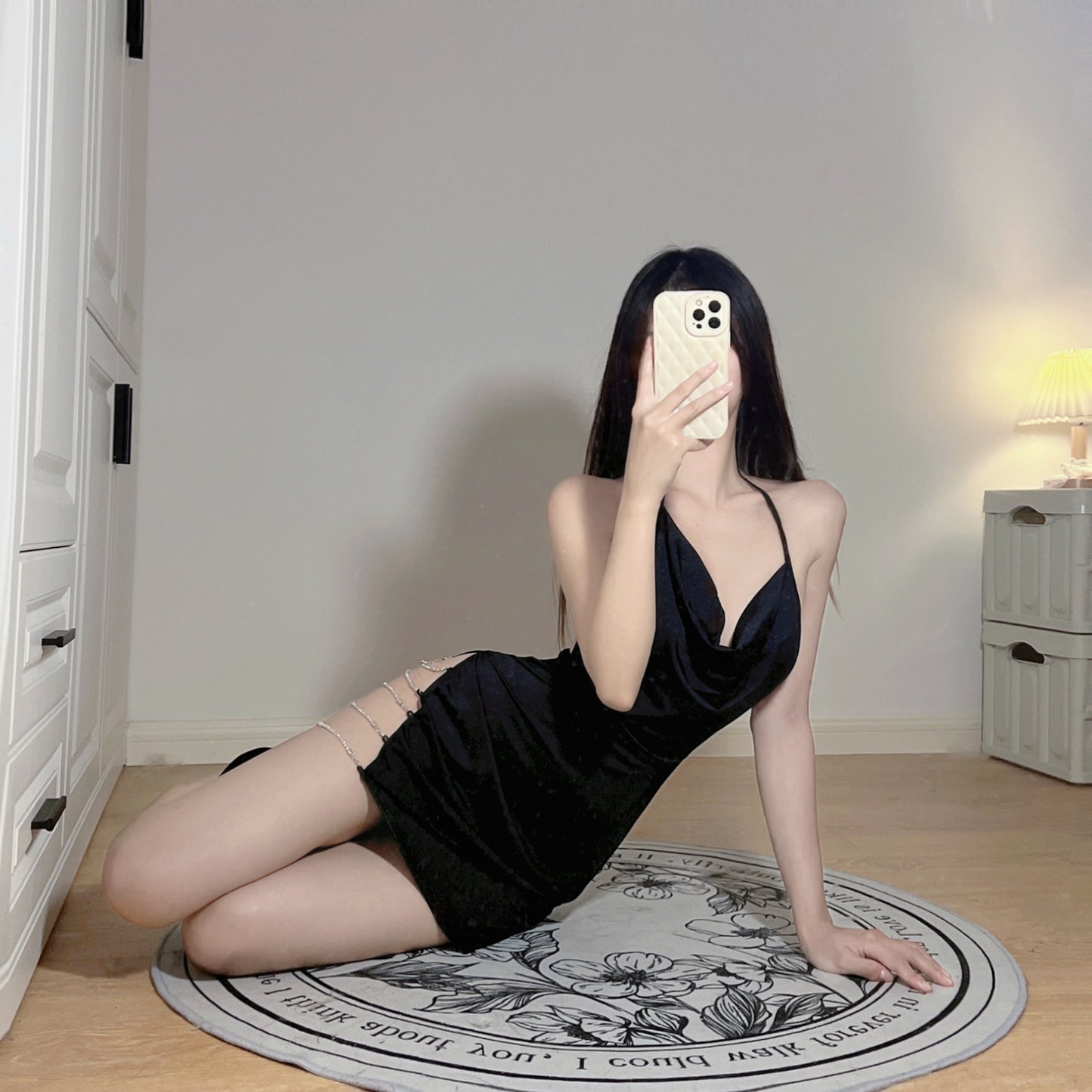 Lace Side Slits with Chains Nightdress Set