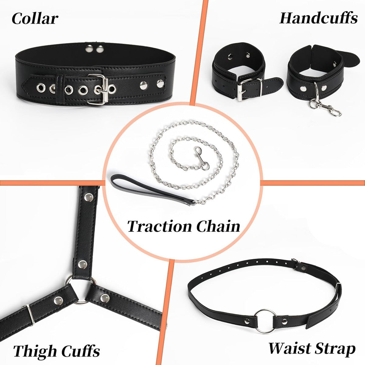 Body Restraint Chain with Hand & Neck Cuffs