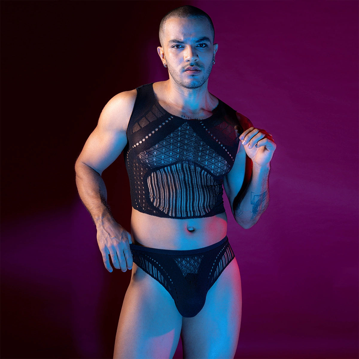 Men's Sheer Mesh Clubwear Bodysuit