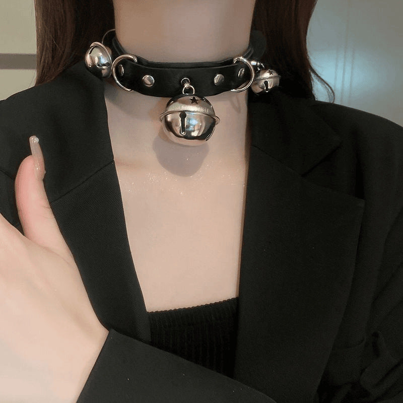 Leather Chocker with Bell & Chain