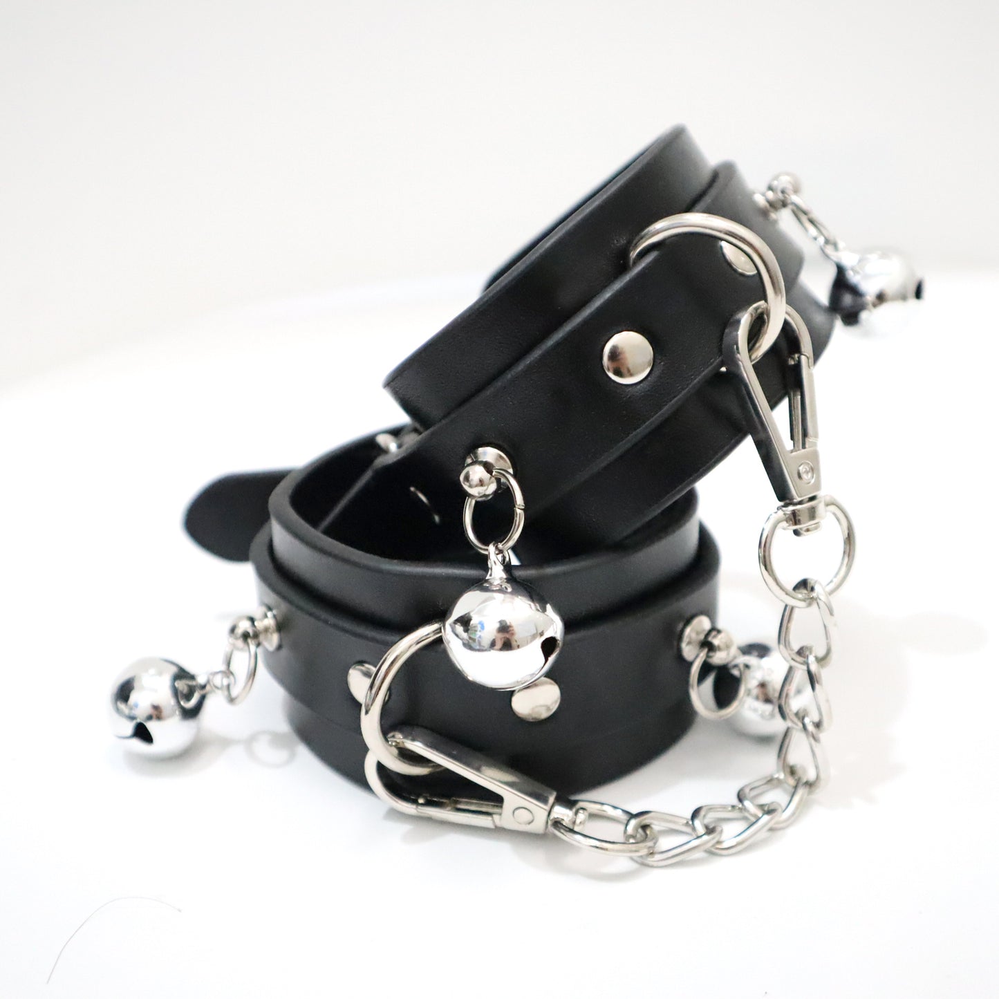 Silver Chained Restraints Leather Handcuffs