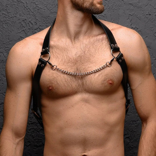 Chest Leather Harness with Detachable Chain