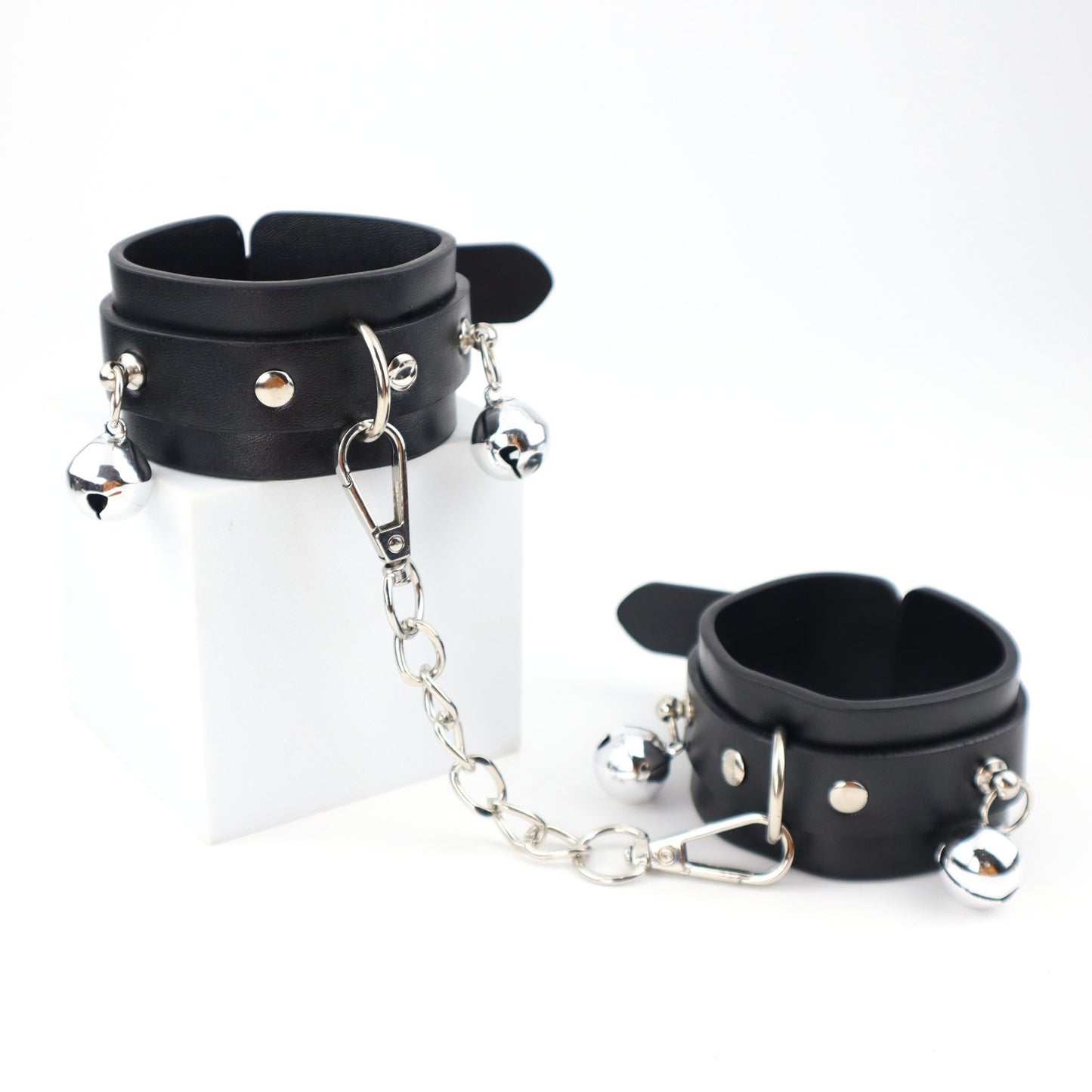 Silver Chained Restraints Leather Handcuffs