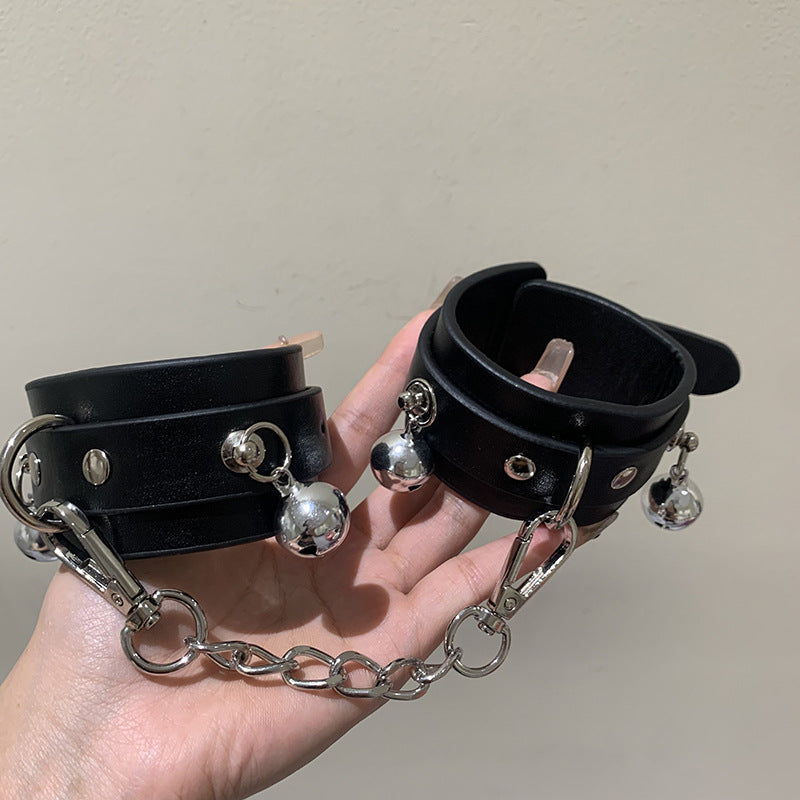 Silver Chained Restraints Leather Handcuffs