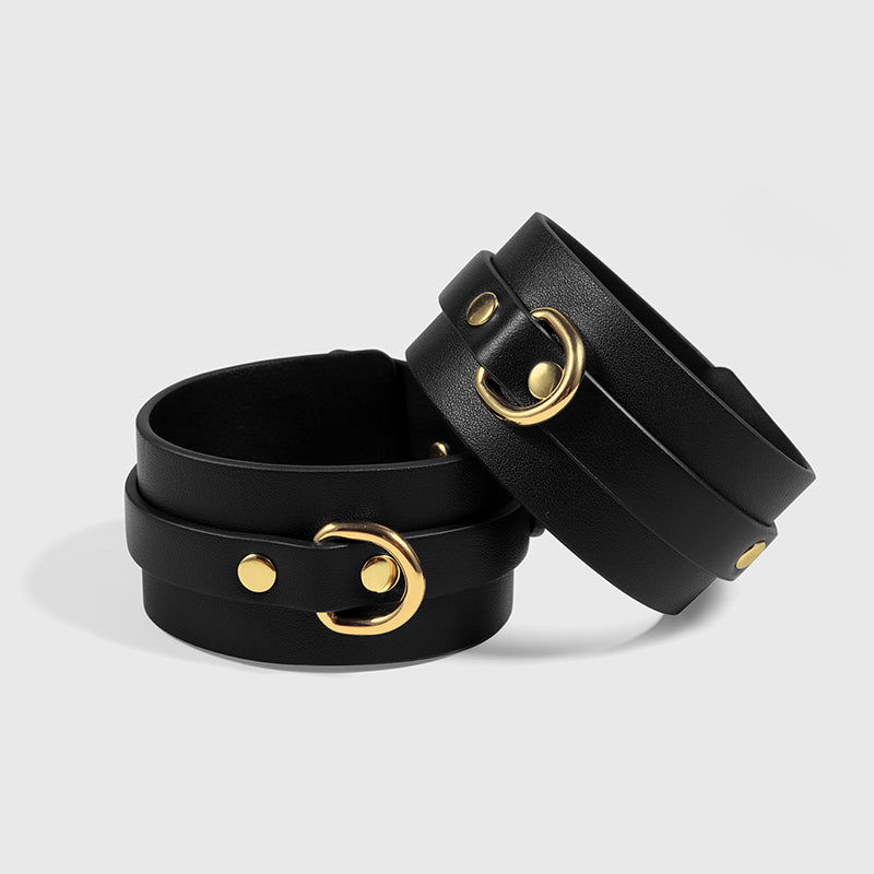 Golden Chained Restraints Leather Handcuffs