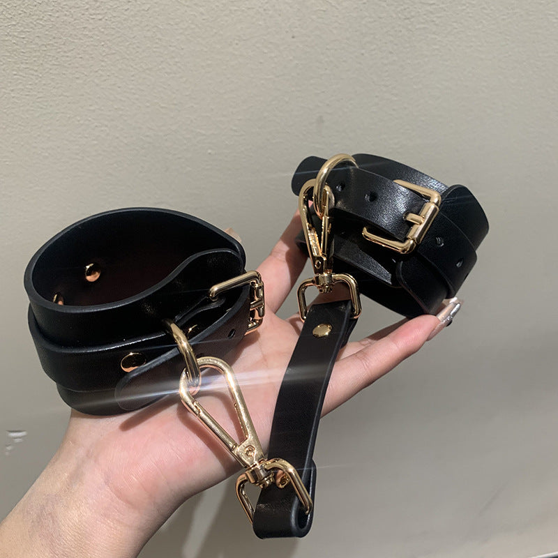 Golden Chained Restraints Leather Handcuffs