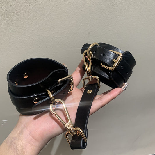 Golden Chained Restraints Leather Handcuffs