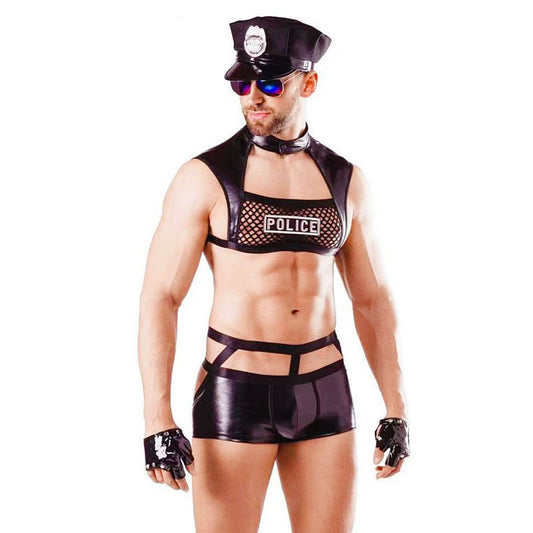 Men's PU Leather Police Roleplay Costume